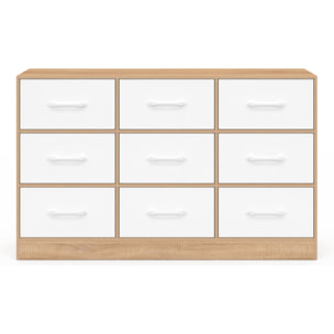 Commode Uma 9 tiroirs bois et blanc