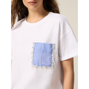 Oltre - T-shirt con taschino e perline - Bianco