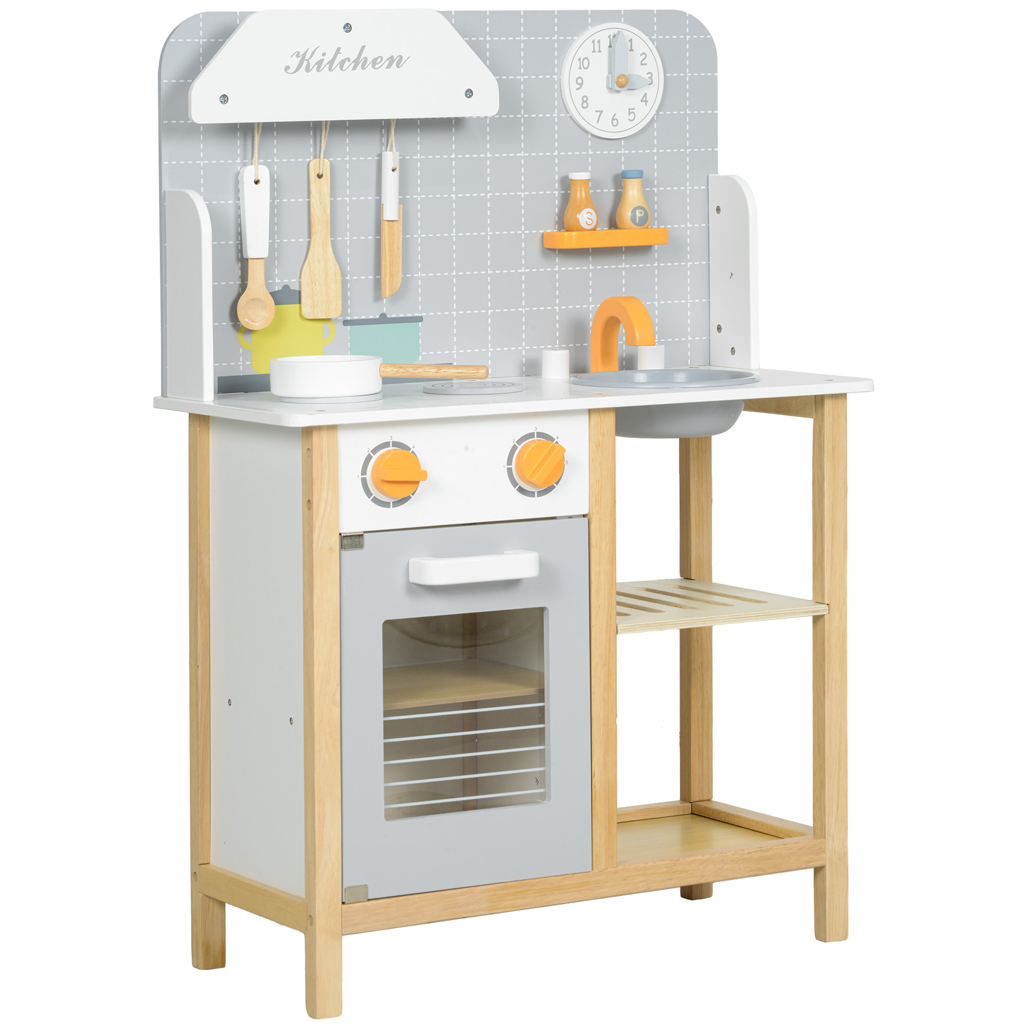 Cocina de Juguete para Niños +3 Años Cocinita Infantil Cocinita de Madera Infantil con Sonido Fogón Horno Grifo Fregadero y Accesorios de Cocina Gris