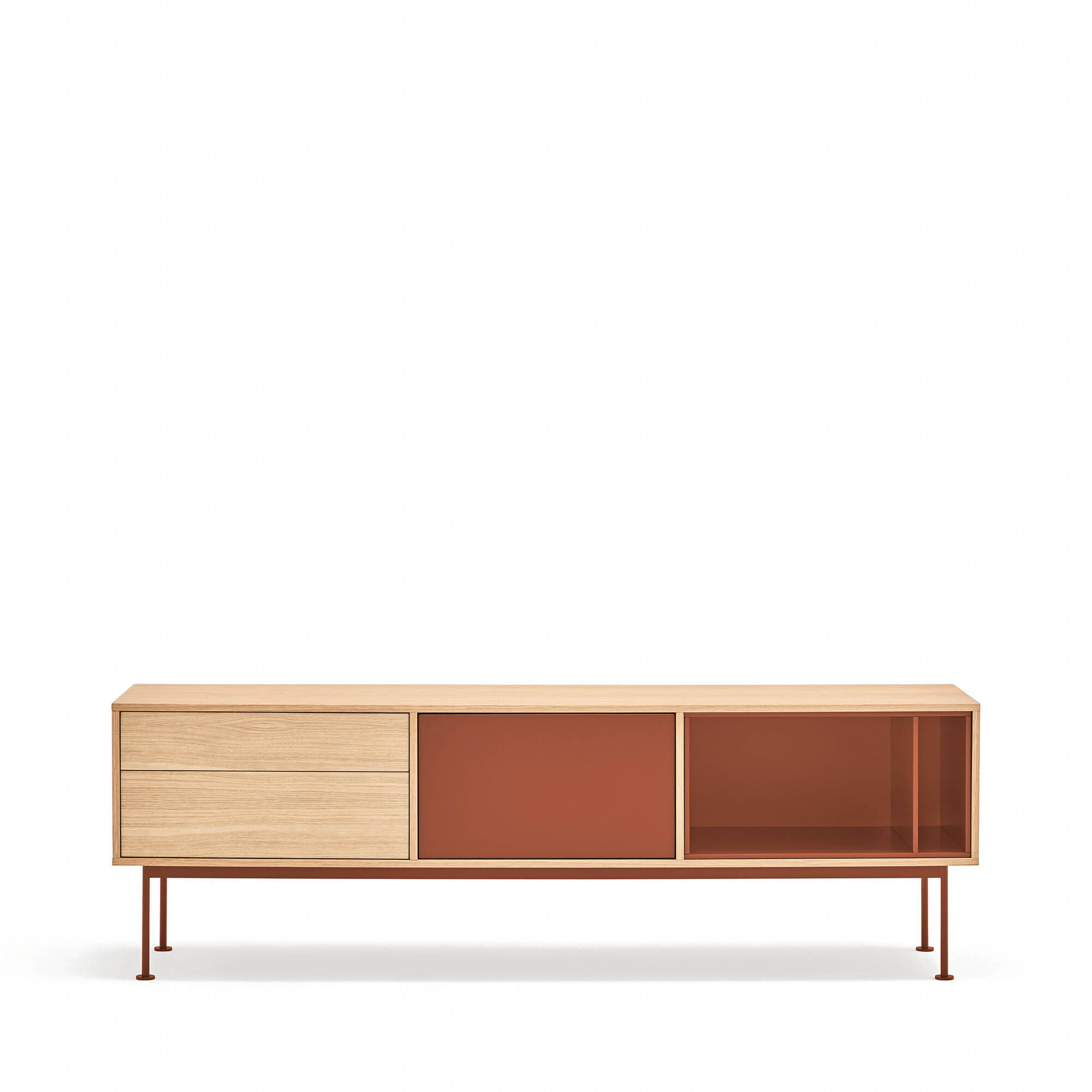 Mueble de televisión Yoko 2 cajones y 1 puerta roble y teja