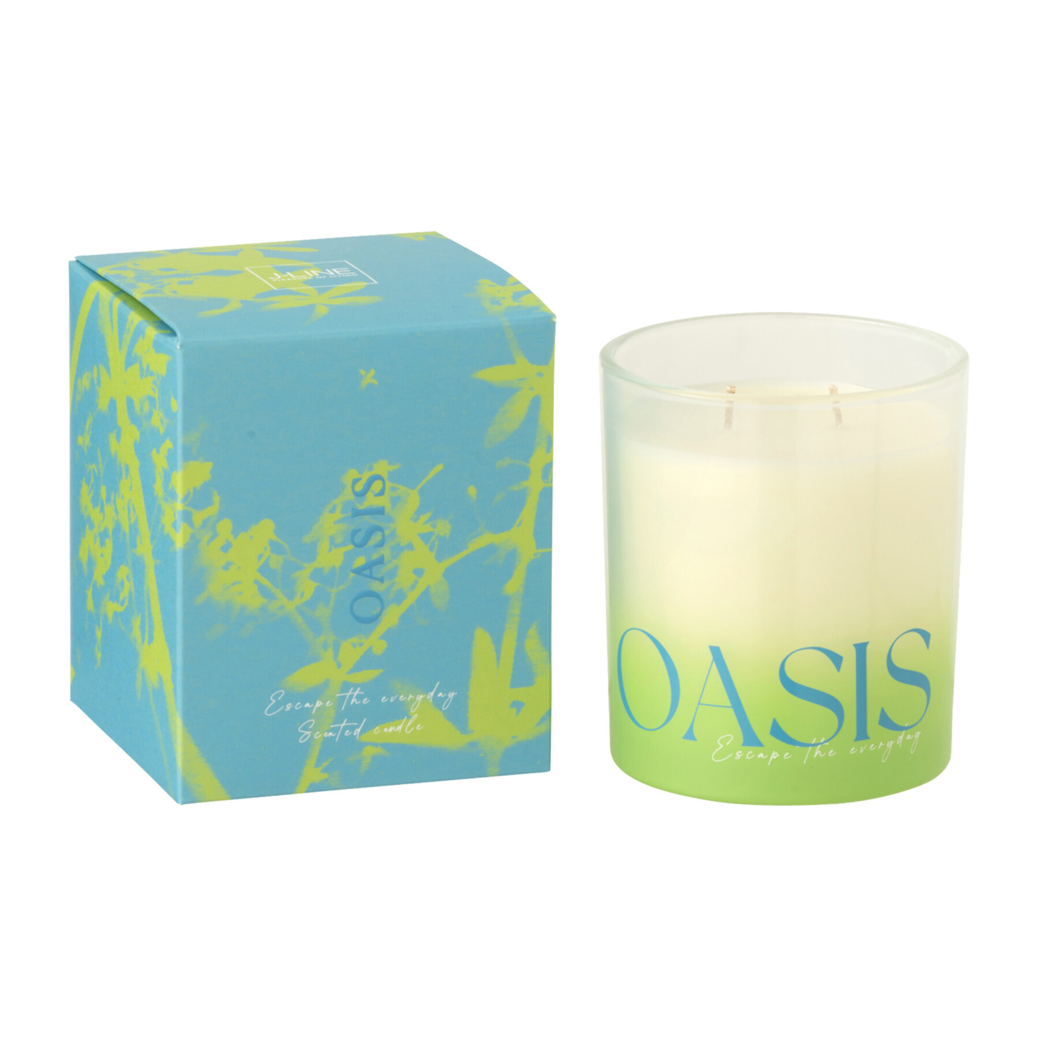 J-Line Bougie Parfumée Oasis - Spring Ivy & Neroli - verre - bleu/vert - large