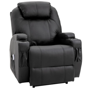 Fauteuil luxe de relaxation et massage inclinaison dossier repose-pied électrique revêtement synthétique noir