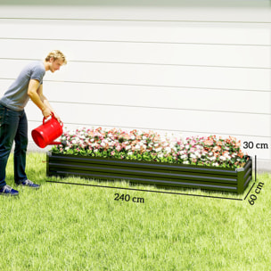 Jardinera Exterior Grande Rectangular de Acero Galvanizado, Huerto Urbano para Cultivar Plantas Hierba, Macetero Grande Exterior con Base Abierta Resistente a la Intemperie 240x60x30 cm Gris