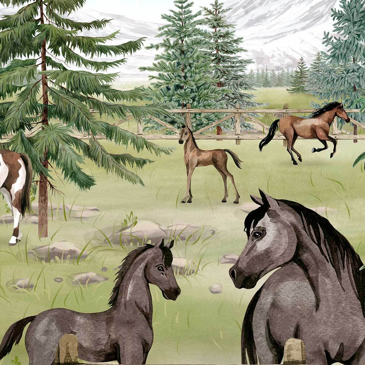 Papier peint chevaux et western chambre garçon Intissé