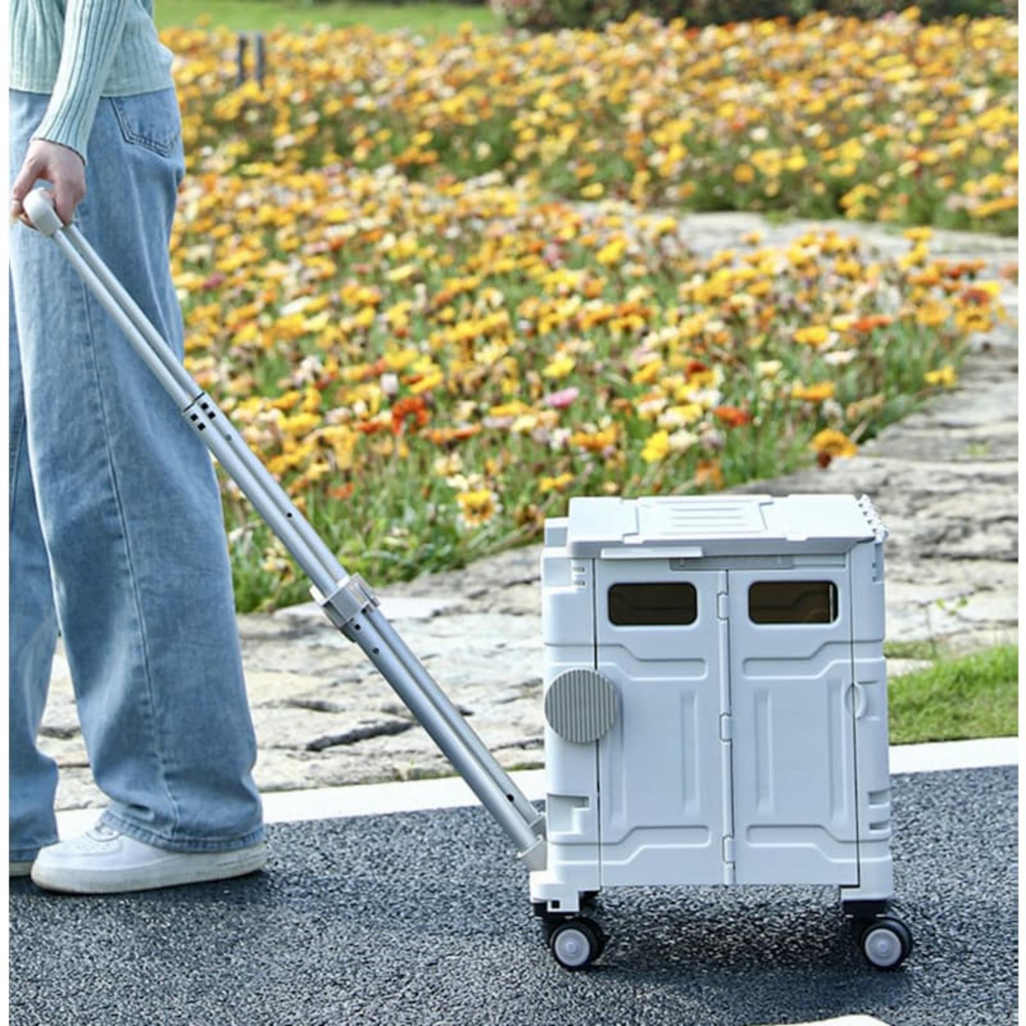 Carrito de almacenaje Plegable 41,5 × 35 × 92 cm con 4 ruedas giratorias de 360º color Gris-38L