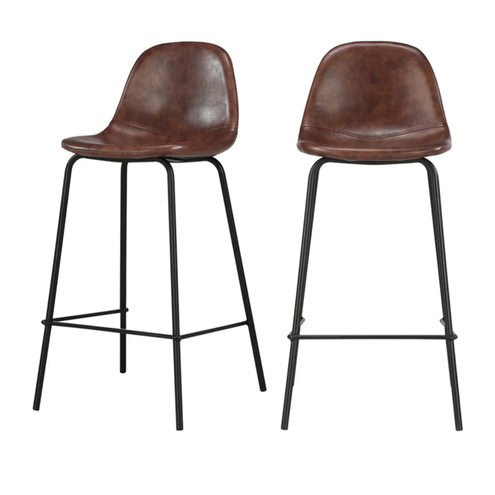 Lot de 2 chaises pour îlot central 65 cm en cuir synthétique marron - Henrik