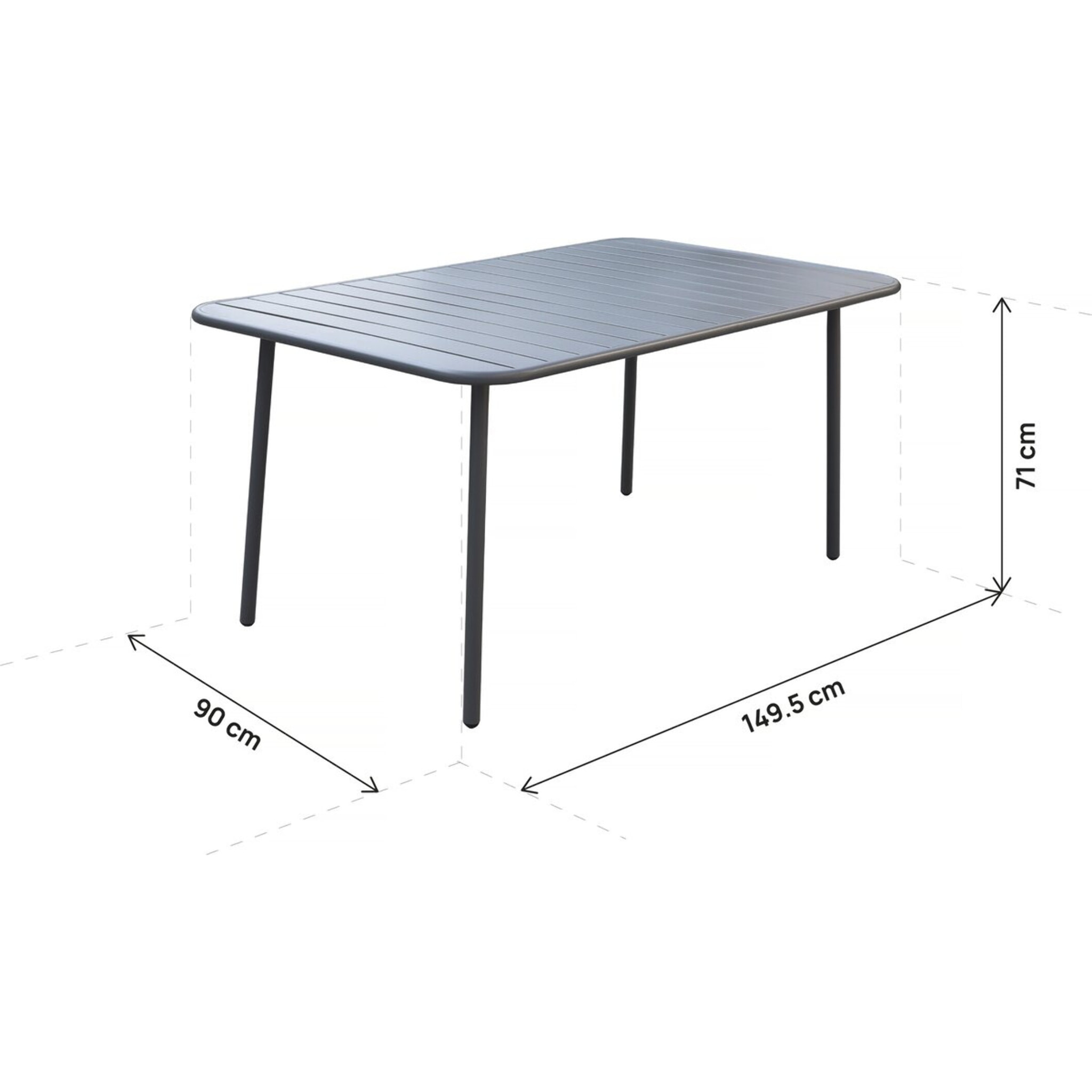 Table jardin en métal "Bilbao" - 150 x 90 x 71 cm - Gris