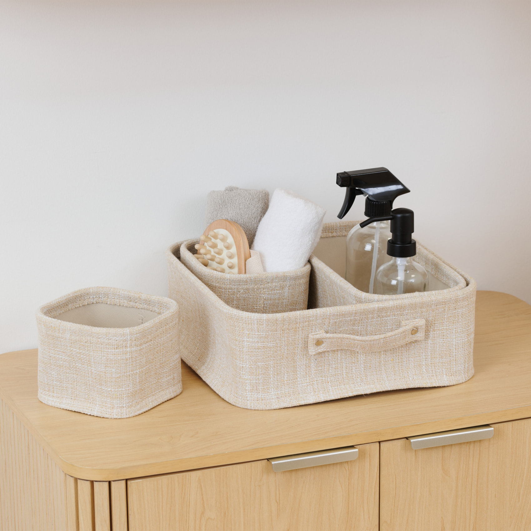 Lot de 4 paniers de rangement avec  - Effet tissé - Beige