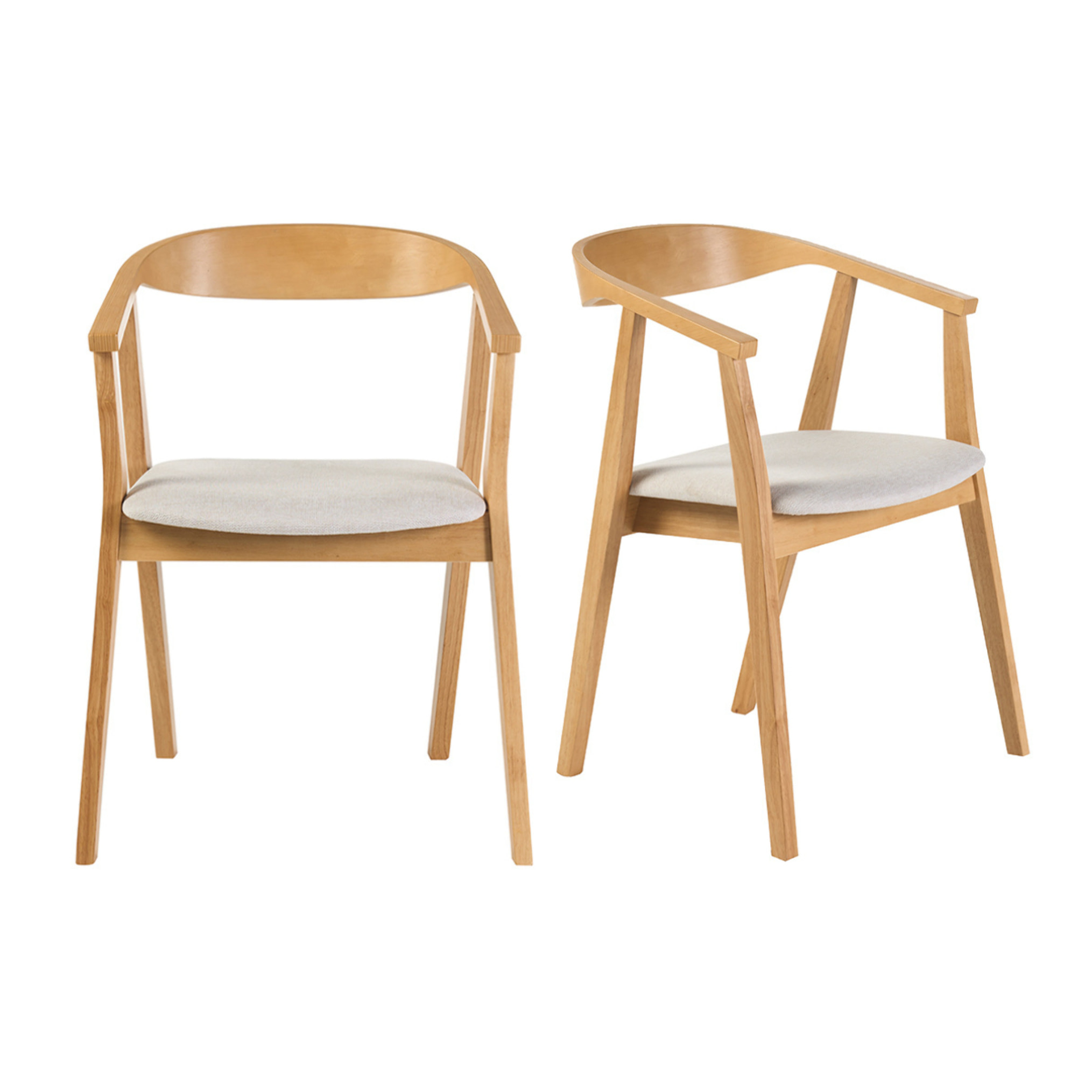 Chaises scandinaves bois clair et tissu effet velours texturé beige (lot de 2) BAHIA