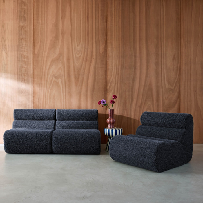 Lot de 3 chauffeuses tissu effet alpaca bleu foncé 1 place - L 81 x P 99 x H 75cm - Nova