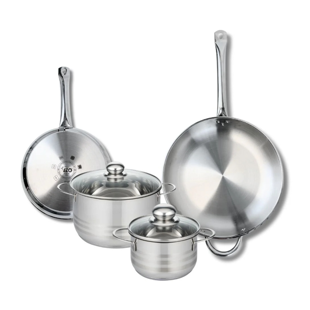 Ensemble de 2 Poêles de cuisson 24 et 32 cm et 2 faitouts 16 et 20 cm Elo Profi Brillant