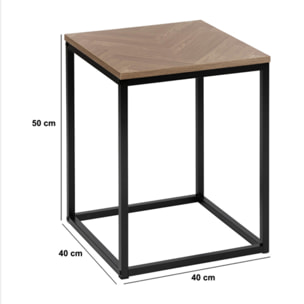 Bout de canapé "Chevrons" effet bois et noir 40x40cm