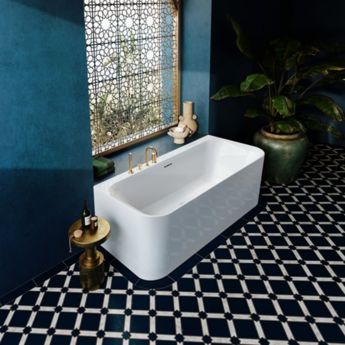 Baignoire murale semi-îlot VILLEROY & BOCH Loop & Friends avec bonde et trop-plein blanc