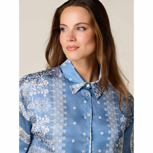 Oltre - Camicia in raso fantasia - Azzurro