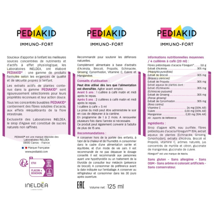 PEDIAKID - Complément Alimentaire Naturel Pediakid Immuno-Fort - Formule Exclusive au Sirop d'Agave - Aide à Soutenir les Défenses Naturelles de l'Organisme - Goût Myrtille
