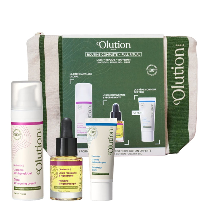 Trousse Rituel - Coffret Crème Anti-Âge Global 50ml + Huile Repulpante & Régénérante 30ml + Crème Contour des Yeux 15ml