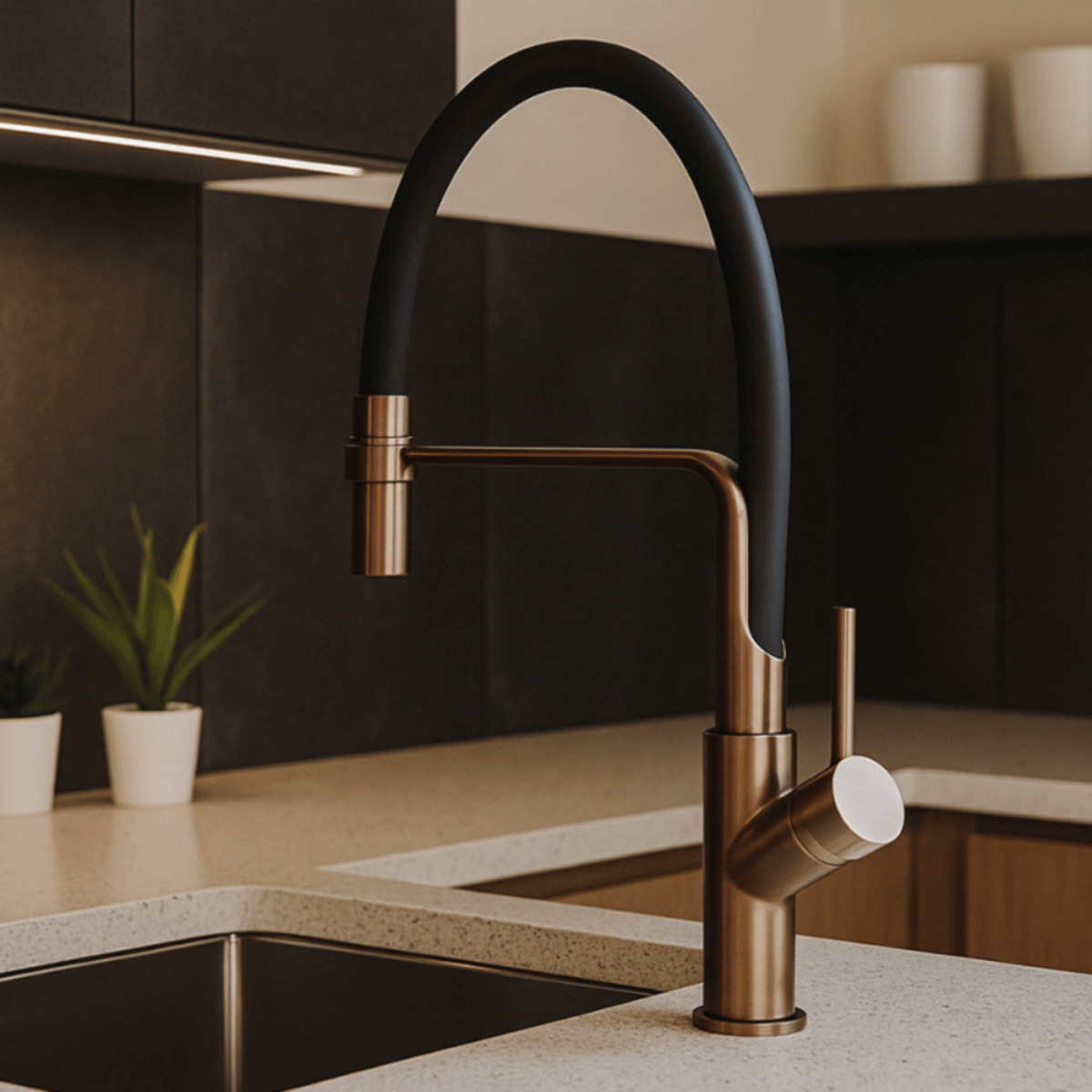 Robinet de cuisine avec douchette PAINI Ortence bronze cuivre