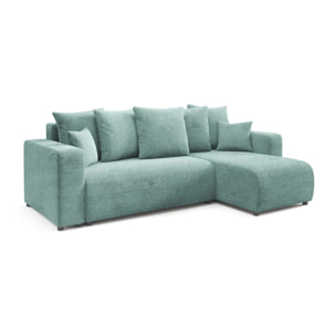 GLORIA - Canapé d'angle droit convertible 4 places en tissu vert d'eau