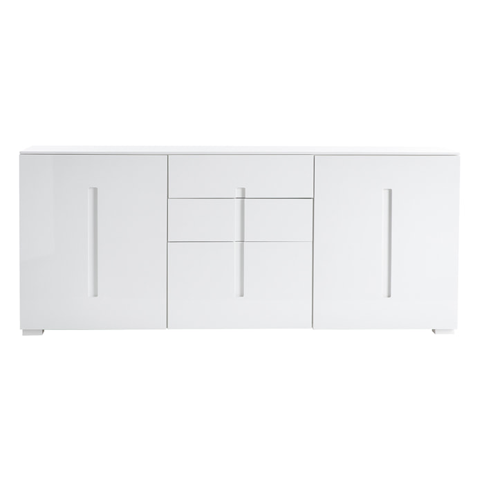 Buffet design blanc laqué brillant 2 portes 3 tiroirs L180 cm TED