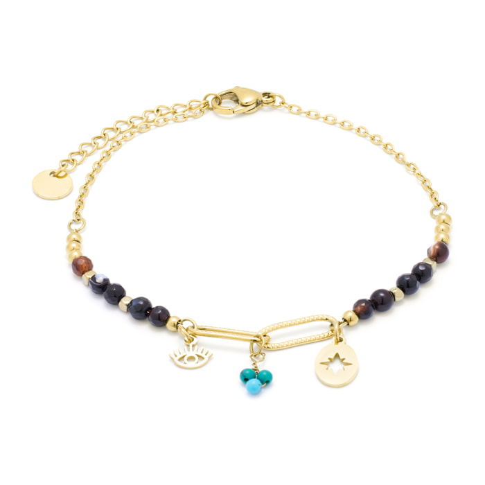 Pulsera de Cuarzo Hidrotermal Onix acabada en oro amarillo de 18K- Ribed