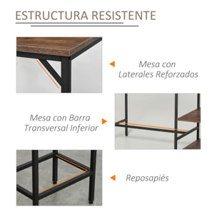 Set de Mesa de Bar y 2 Taburetes con Reposapiés Estantes Comedor Marrón Rústico