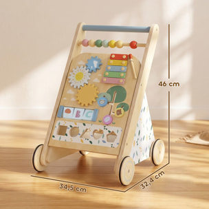 Andador Madera Bebé, Caminador Bebé con Juguetes Montessori, Centro de Actividades, Control de Velocidad, con 5 Bloques, Ruedas, Regalo para Niños de +18 Meses y Altura +75 cm Natural