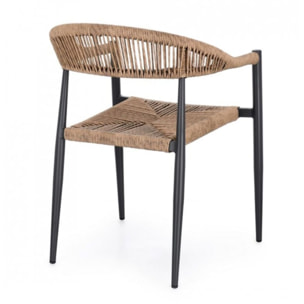 Set di 4 sedie JANDIA in alluminio antracite e fibre intrecciate marroni, impilabili