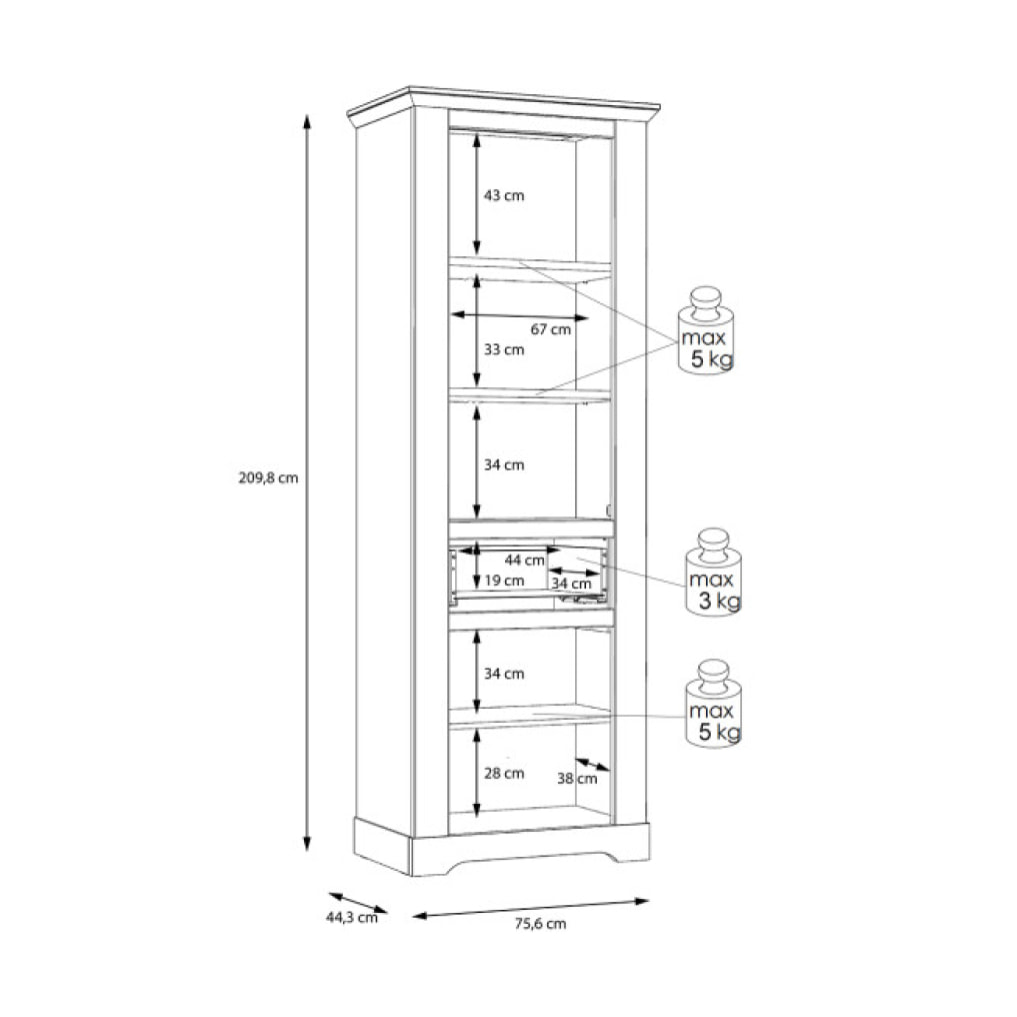 Vitrine en bois effet chêne clair blanchi L75cm - ILONA