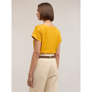 Motivi - Camiseta bimaterial mezcla de algodón - Amarillo