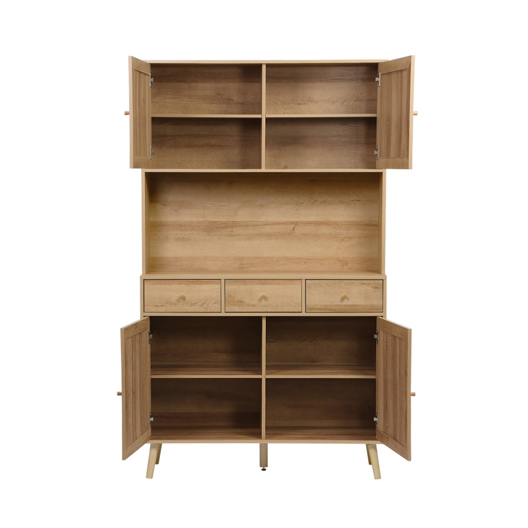 Buffet décor bois et cannage 4 portes 3 tiroirs 110 cm BOHÈME