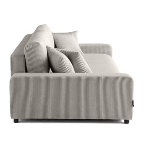 Pivoine - canapé droit 3 places - convertible avec coffre - en velours côtelé - Gris clair