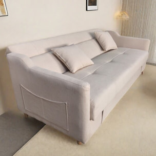 BAKAR Canapé convertible avec coffre en velours cotelé beige 3 places