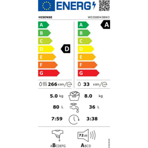 Lave linge séchant hublot HISENSE WD3S8043BW3 PureJetWash
