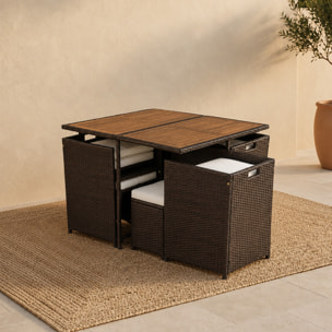 Salon de jardin 8 pl en résine marron et coussins beige + housse CASCO