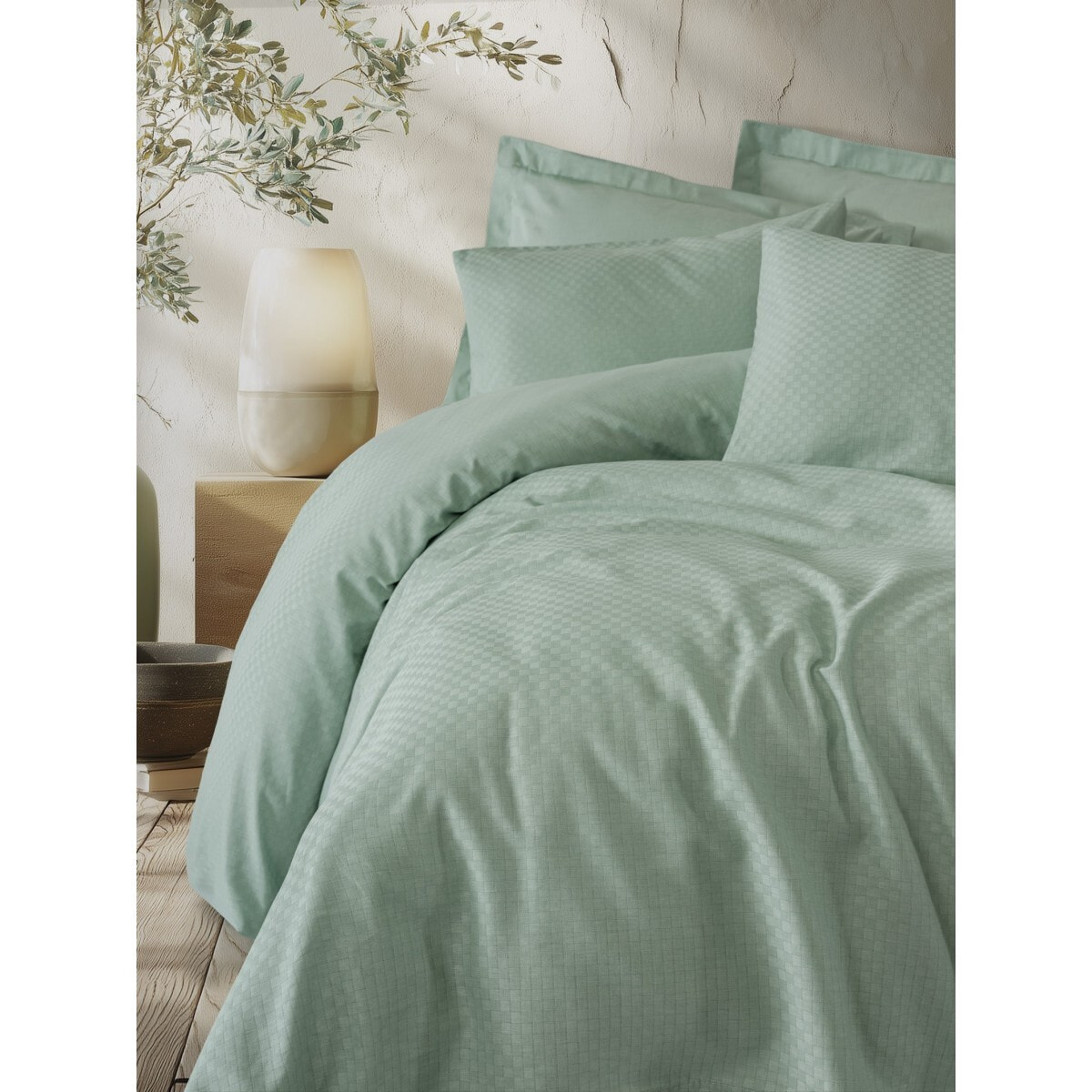 Parure housse de couette et taie(s) d'oreiller coton uni jacquard