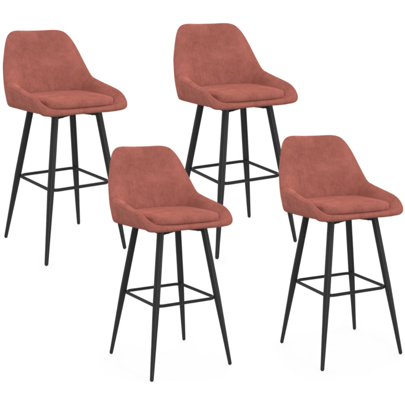 Tabourets de bar Olivia assise velours terracotta pieds métal - lot de 4