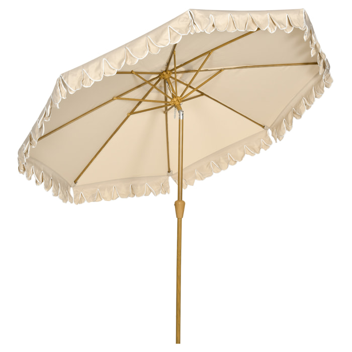 Sombrilla de Terraza Ø264x240 cm Parasol de Jardín con Ángulo Ajustable Manivela y Volantes Impermeable para Playa Patio Balcón Caqui