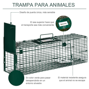 Trampa para Animales Vivos con Puerta Jaula de Captura Metálica con Asa para Conejos Visones Pequeños 60x18x20 cm Verde Oscuro