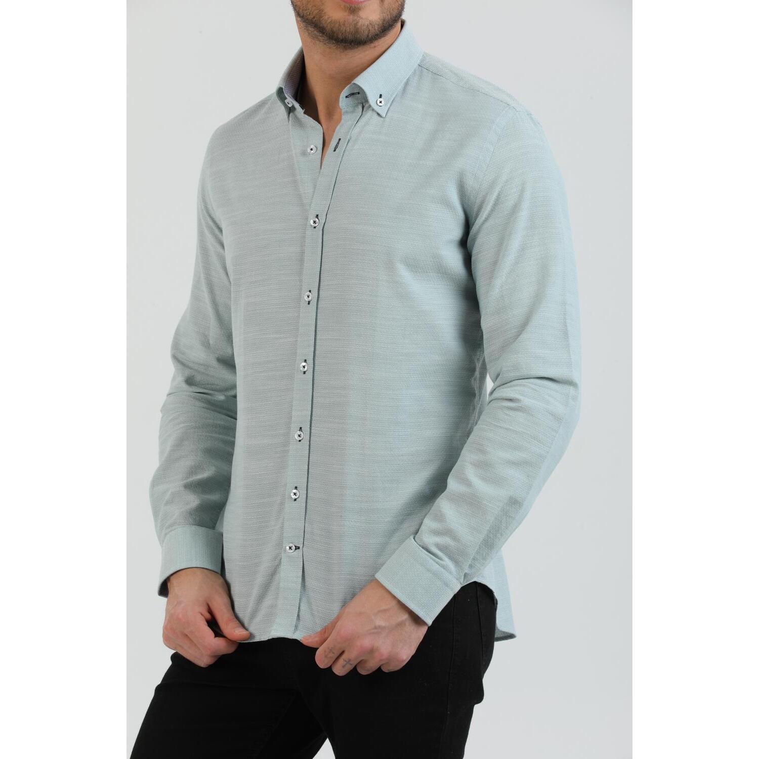 camicia uomo 1 bottone button down slim Armaturato Fantasia Verde Pistacchio
