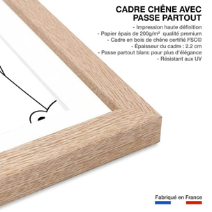 Affiche enfant ours blanc et panda noir Affiche + cadre en bois - Chêne