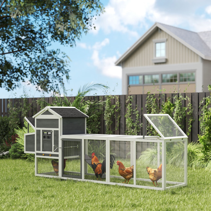 Gallinero para Exterior Gallinero de Madera Jaula Grande para 3-6 Gallinas con Ponedero Techo Asfáltico Bandeja Extraíble y Rampa 297,5x68x118 cm Gris y Blanco