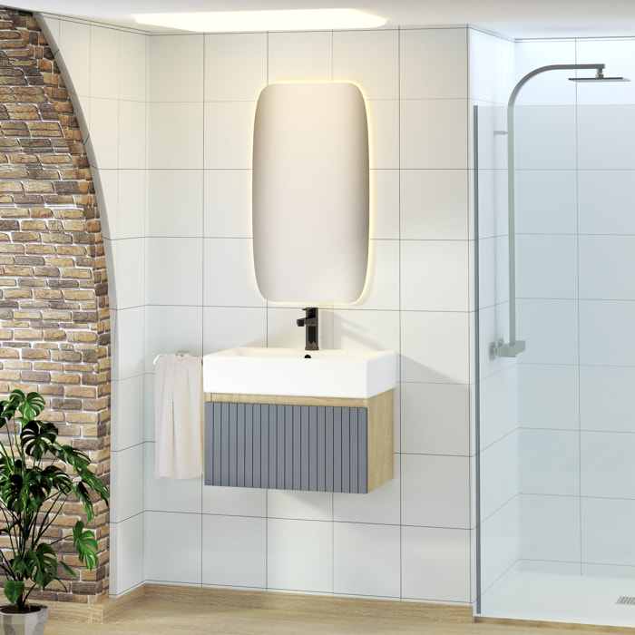 Conjunto de Baño Zel | Mueble Suspendido | 60 cm Azul | Un Cajón | Lavabo Encastrado | No incluye Espejo | Mueble Montado| Alday
