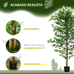 Ficus Artificial con Troncos Naturales 180 cm Planta Artificial con Maceta y 1260 Hojas Árbol Artificial Decoración para Hogar Salón Oficina Verde