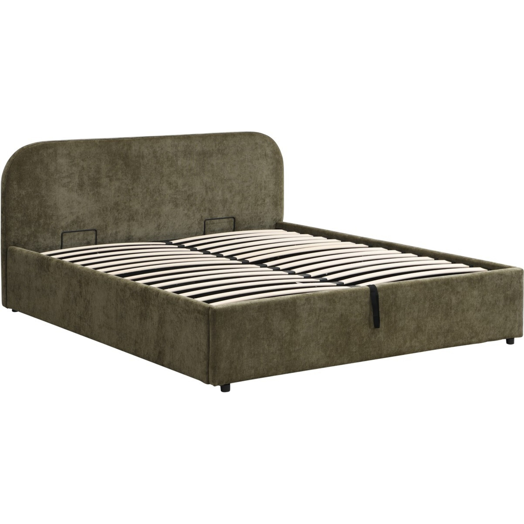 Lit coffre adulte avec tête de lit en tissu chenille - CASSIS