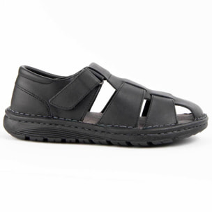 Sandalia De Piel - Negro