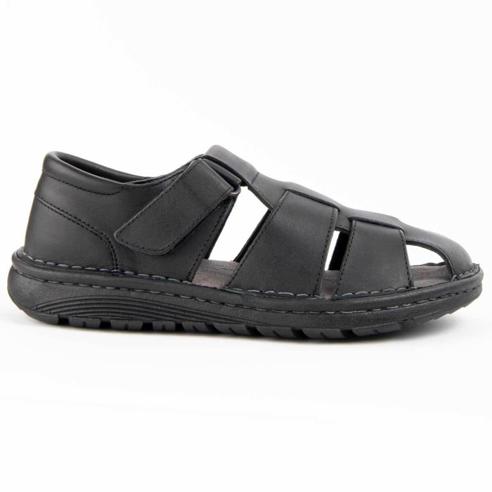 Sandalia De Piel - Negro
