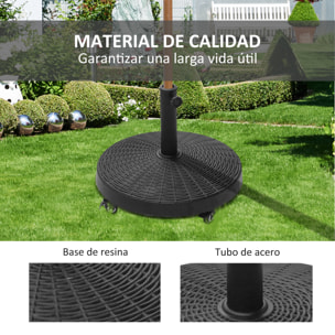 Base para Sombrilla Redonda Ø52 cm 22,7 kg Soporte para Parasol de Resina con Ruedas Pie para Sombrilla con Postes Ø38 mm y Ø48 mm Diseño de Ratán para Jardín Patio Terraza Negro