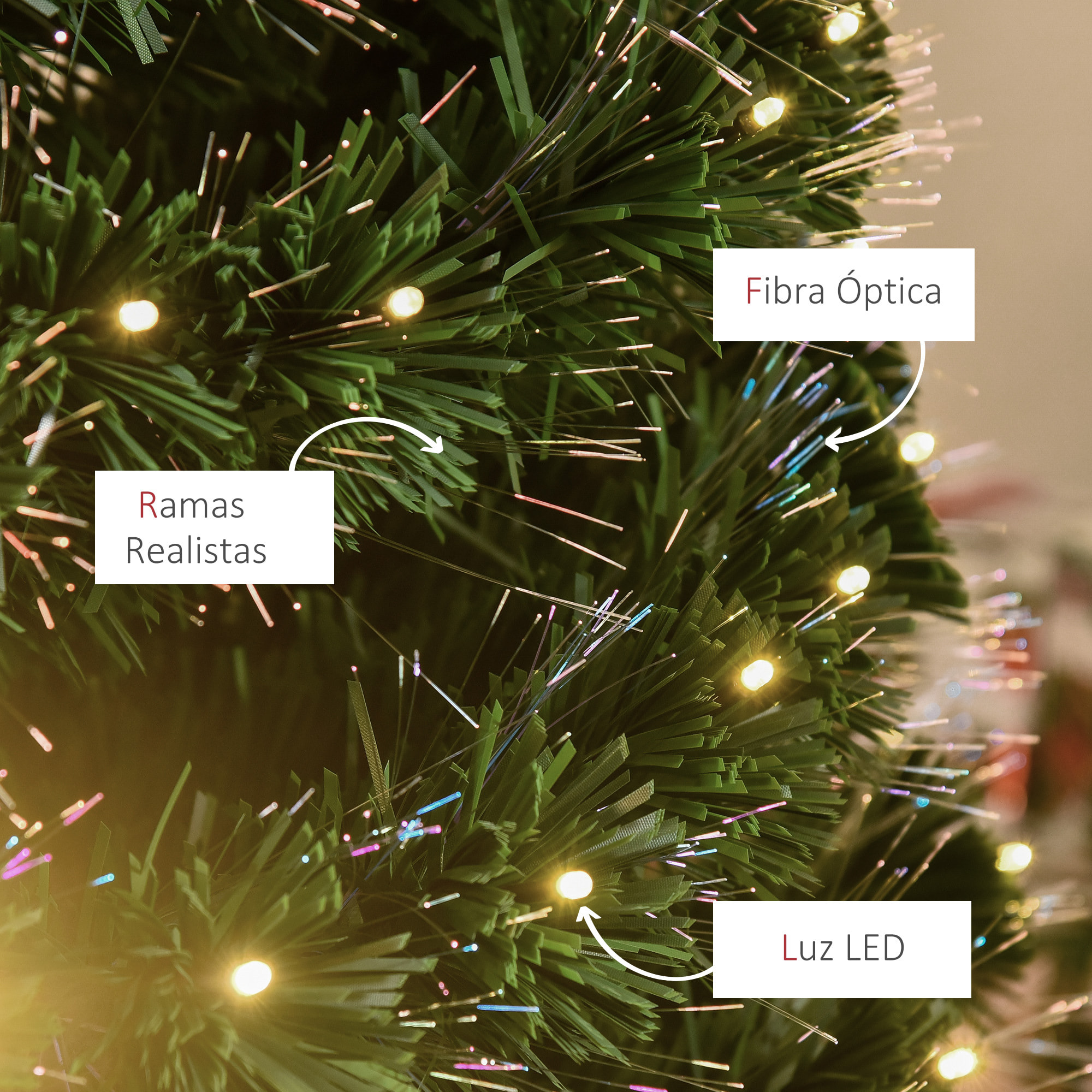 árbol de Navidad con Luces LED de PVC y Metal 82x180cm Verde