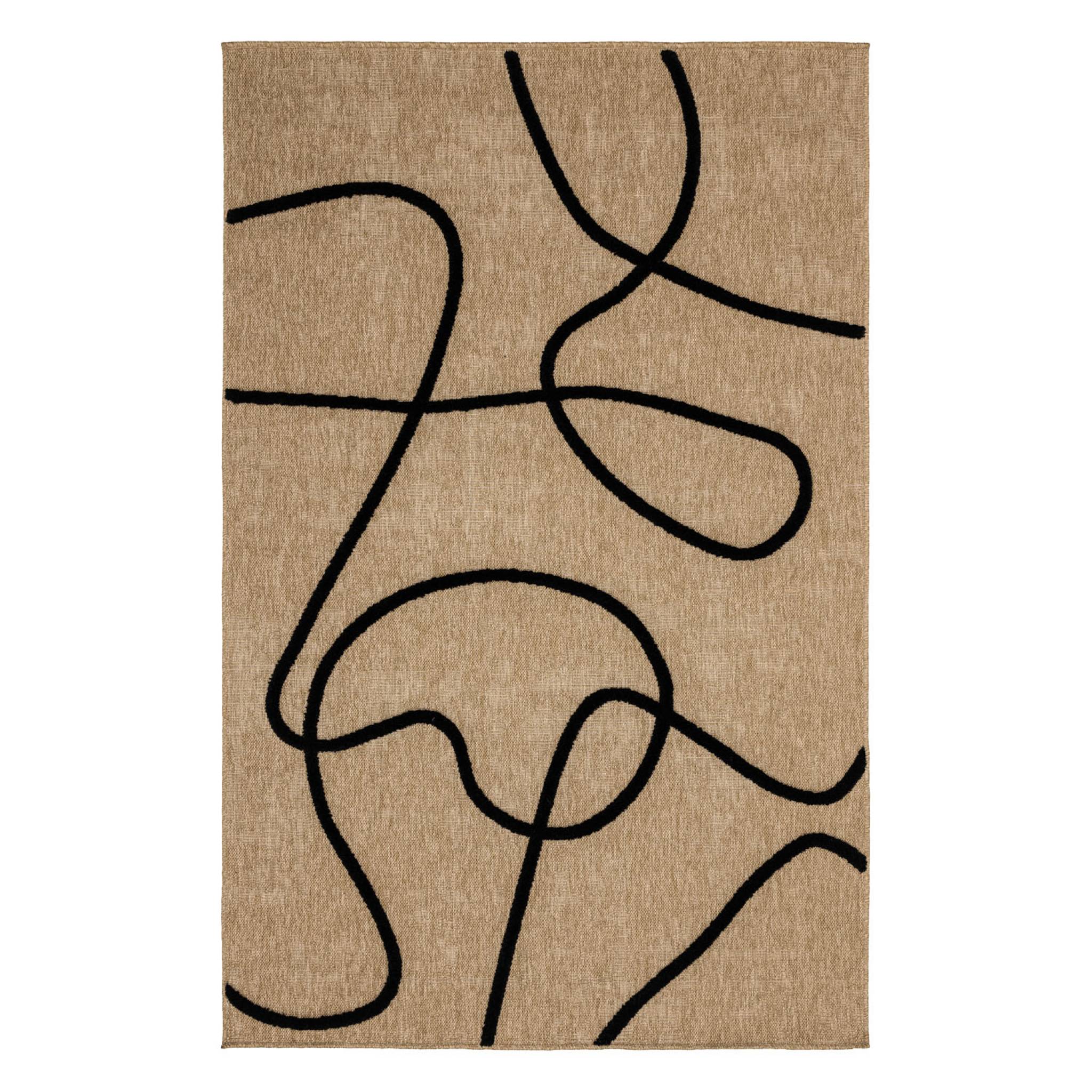 Tapis intérieur effet jute THOMAS. motif graphique en relief noir. 160 x 230 cm