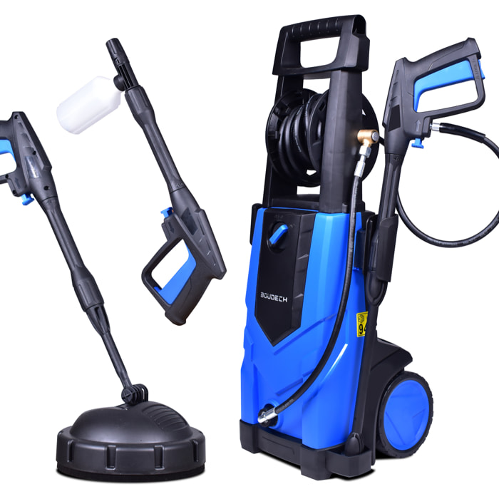 Idropulitrice elettrica 2500W Max 180Bar 500L/h con avvolgitubo ad alta pressione di 5MT, funzione detergente lava pavimenti.